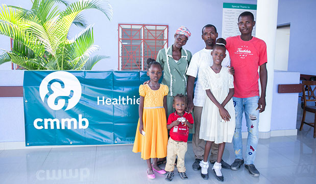 A family at CMMB's Bishop Joseph Sullivan Hospital in Haiti.